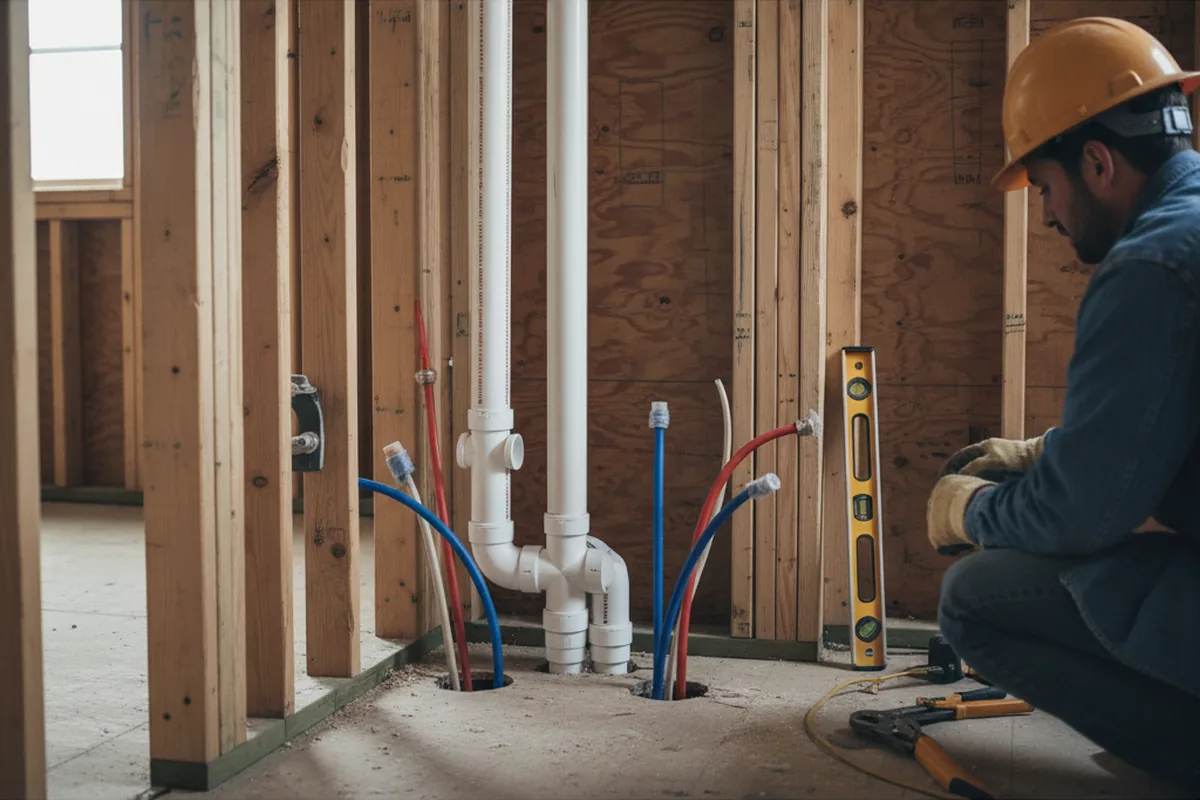 Drain and supply rough-in during Sump Pump Repair in Cedar Hill
